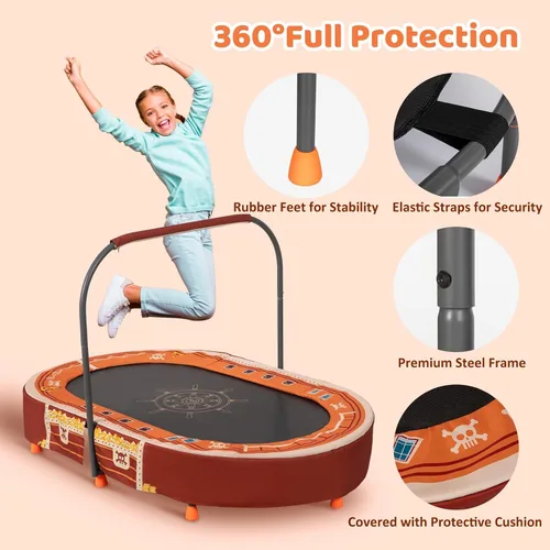 Vista 3 de Indoor Trampoline, 55" Foldable Trampoline with Handle, Oval Trampoline for Kids, Play Rebounder, Kids Trampoline Indoor, Gift for Girls Age 3+