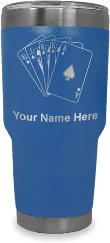 Vista 21 de LaserGram Vaso aislado al vacío de 20 onzas, tarjetas de póquer Royal Flush con grabado personalizado incluido (negro)