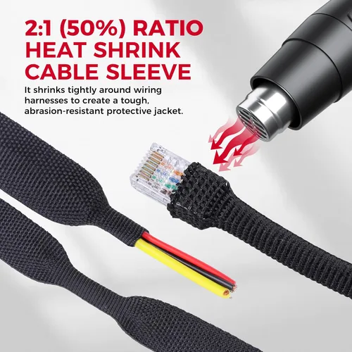 Vista 3 de Tubo de tela trenzada termorretráctil 2 en 1, ajuste ideal para manguera/cable/alambre de forma irregular (1-1/8 pulgadas, 14 pies)