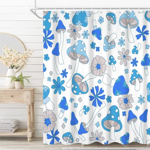 Vista 21 de Cortina de Ducha Floral Bohemia Negra Flores de Mediados de Siglo Botánica Moderna Elegante Estética Cortina de Ducha para Decoración de Baño