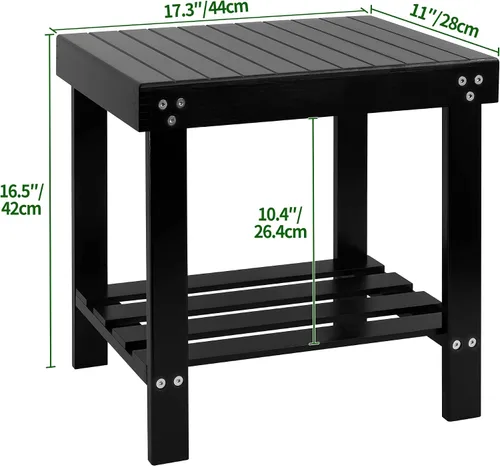 Vista 3 de VaeFae Taburete de bambú para asiento de spa, reposapiés, taburete de afeitado con pies antideslizantes, estante de almacenamiento para toalla