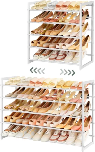 Vista 17 de FAVOOSTY Zapatero Expandible de 2 Niveles, Estante Ajustable para Zapatos Organizador de Almacenamiento que Ahorra Espacio de Metal Independiente