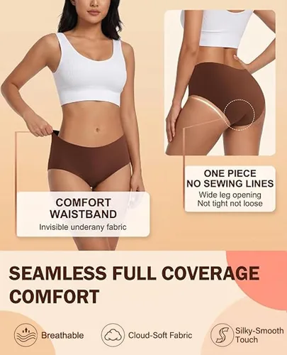 Vista 4 de MISSWHO Ropa interior sin costuras para mujer, bragas hipster, paquete de 6 Paquete de 6 = beige-A3