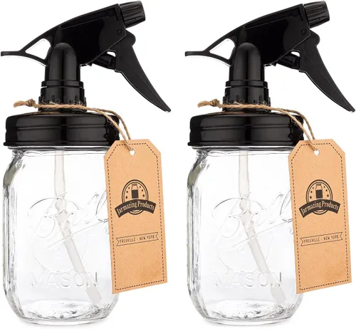 Vista 5 de Jarmazing Products Pulverizador de tarro Mason – Negro – Con tarro de plástico Mason de 16 onzas – Paquete de dos plástico claro