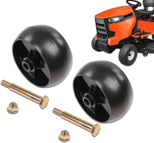 Vista 2 de G-PLUS Juego de ruedas de cubierta delantera, rueda de cubierta de cortacésped, 2 piezas con tuerca de bloqueo de perno 734-04155 para MTD Cub Cadet