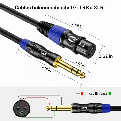 Vista 6 de EBXYA Paquete de 2 cables de audio hembra equilibrados XLR de 1/4 de 1/4