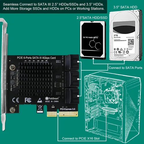 Vista 4 de Tarjeta de expansión PCIE a 6 puertos 6Gbps de velocidad máxima SATA III para PC de escritorio, Plug and Play en sistema Windows OS MAC OS Linux