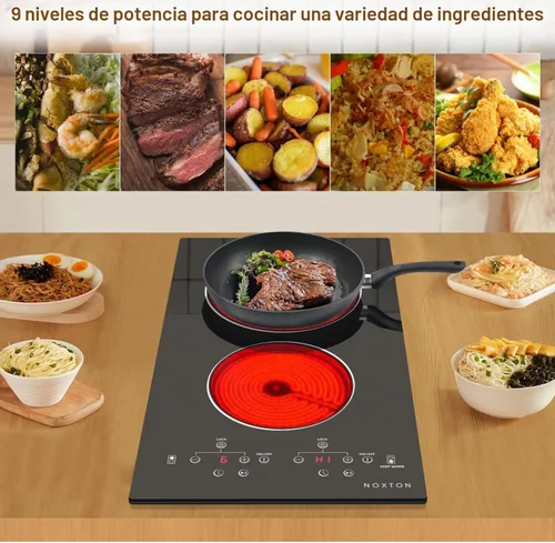 Vista 6 de Noxton 110V estufa eléctrica 2 quemadores, estufa radiante eléctrica de 12 110V / Sensor Touch / Negro