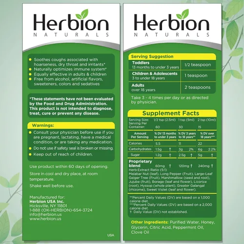 Vista 2 de HERBION Naturals - Jarabe para la tos con miel, 5 onzas líquidas, alivia la tos y alivia el dolor de garganta, optimiza el sistema inmunológico