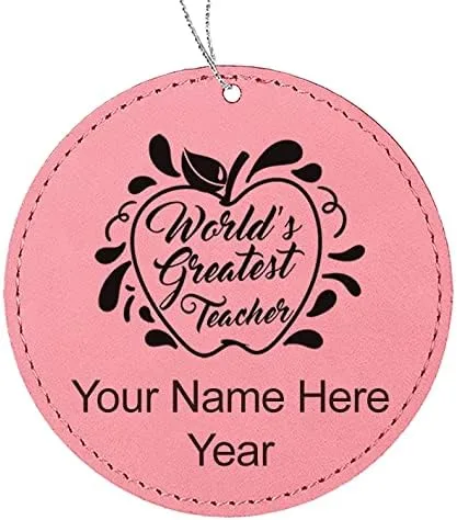 Vista 2 de LaserGram Personalized Christmas Ornament, World's Greatest Teacher, Faux Leather, Custom Laser Engraved Gift Idea (Round Shape, Black with Gold)