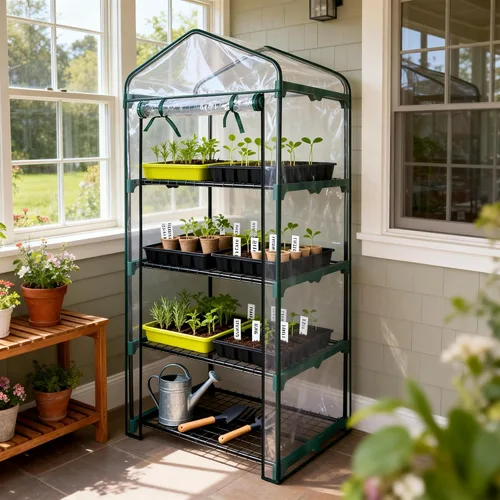 Vista 2 de Worth Garden Mini Invernadero de 4 Niveles - 63'' Alto x 27'' Largo x 19'' Ancho - Estantes de Jardinería Portátiles Resistentes con Cubierta de PVC
