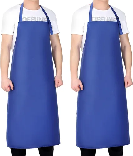 Vista 11 de Gotega Waterproof Rubber Apron Adjustable Dishwasher Apron Negro con 2 bolsillos