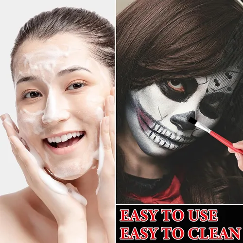 Vista 5 de Pintura facial de payaso negro, blanco, rojo, profesional, impermeable, kit de maquillaje de Halloween, pintura facial de payaso, cosplay, bromista