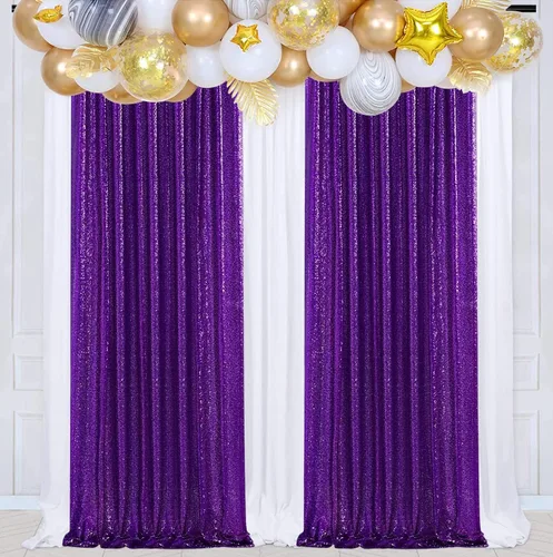 Vista 18 de Poise3EHome - Cortinas de lentejuelas con purpurina champagne, 2 piezas de 2 x 8 pies, paneles de purpurina para fiesta de Halloween, fiesta