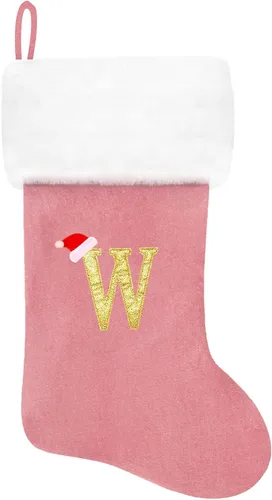 Vista 179 de Calcetines de Navidad bordados de 20 pulgadas con monograma, terciopelo negro con puño de felpa blanca supersuave, adornos clásicos para decoración