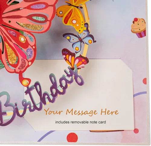 Vista 6 de Paper Love Tarjeta de cumpleaños desplegable 3D, mariposa, para adultos y niños, cubierta de 5 x 7 pulgadas, incluye sobre y etiqueta para notas