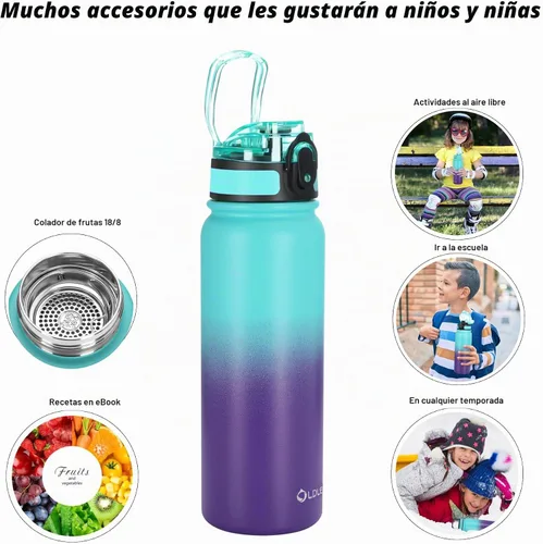 Vista 4 de Oldley Botella de Agua Aislada con Pajilla de 20oz, Botellas de Agua de Acero Inoxidable con 3 Tapas, Aislamiento al Vacío de Doble Pared Térmica