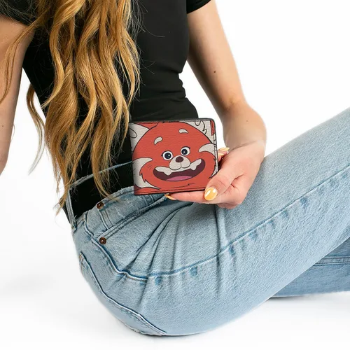 Vista 7 de Buckle-Down Cartera Bifold PU Turning Rojo Panda Rojo Con Sonriente Cara De Cerca Rojo