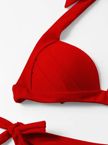 Vista 4 de Romwe Conjunto de 2 piezas de bikini halter push up para mujer, traje de baño con lazo lateral, ropa de playa