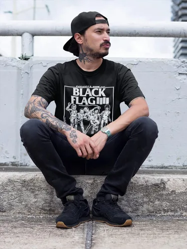 Vista 2 de Camiseta con volante de concierto vintage con bandera negra