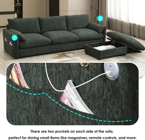 Vista 22 de Moderno sofá modular en forma de U con almohadas para la cintura, sofá cama con diván, sofá tapizado simétrico de felpilla de 6 asientos para sala