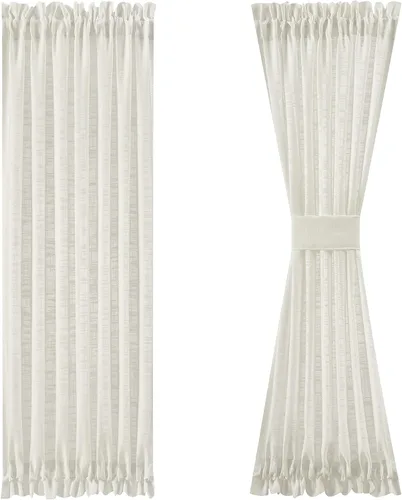 Vista 16 de FMFUNCTEX Paneles de luz lateral gris de 40 pulgadas de largo, con textura de lino corto, cortinas semitransparentes para puerta francesa