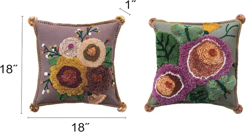 Vista 2 de Creative Co-Op Juego de 2 almohadas bordadas de algodón, multicolor, juego de 2