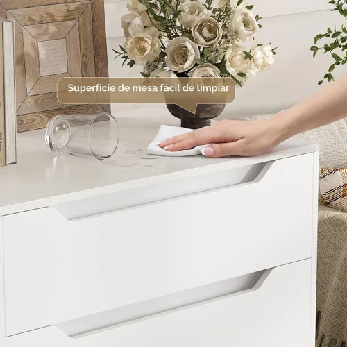 Vista 8 de HOSTACK Cómoda Blanca, Cómoda de 4 Cajones, Cómoda Moderna con Tiradores Recortados, Cómodas Pequeñas con Cajones, Organizador de Cofre