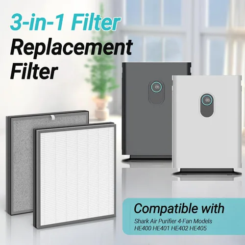 Vista 3 de Paquete de 1 filtro de repuesto HE400 compatible con Shark HE400 HE401 HE402 HE405 4 ventilador modelo purificador de filtro de aire, filtro 3 en 1