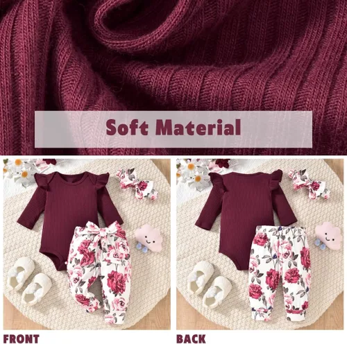 Vista 217 de Aalizzwell Conjunto de mameluco acanalado para bebé recién nacido prematuro para otoño e invierno