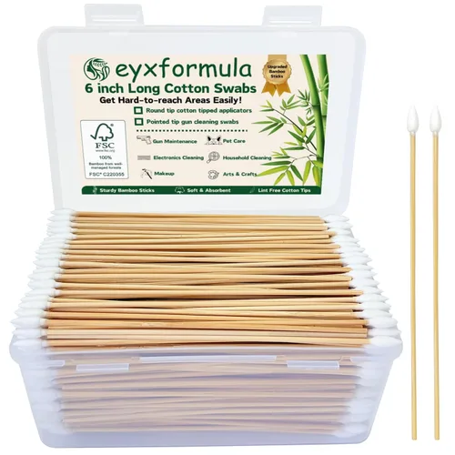 Vista 8 de Eyxformula 200 hisopos de algodón de 6 pulgadas de largo con palos de bambú, 100 puntas redondas y 100 puntas de precisión para limpiar armas