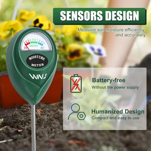 Vista 4 de WNJ Paquete de 2 medidores de humedad del suelo, monitor de agua para plantas, medidor de humedad del césped, sensor higrómetro del suelo
