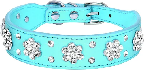 Vista 11 de Serijoars Collar para perro y gato con diamantes de imitación - Collar brillante de cuero PU ajustable, tallas XS, S, M (XS, negro)