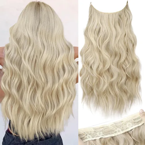 Vista 41 de KooKaStyle - Extensiones de cabello con hilo invisible, diadema transparente, ajustables, 4 clips fijadores, cabello largo y ondulado de 12
