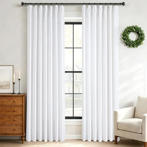 Vista 11 de Cortinas de lino de 63 pulgadas, juego de 2 paneles para sala de estar, beige natural, cortinas con pliegues pellizco entrenadas con memoria