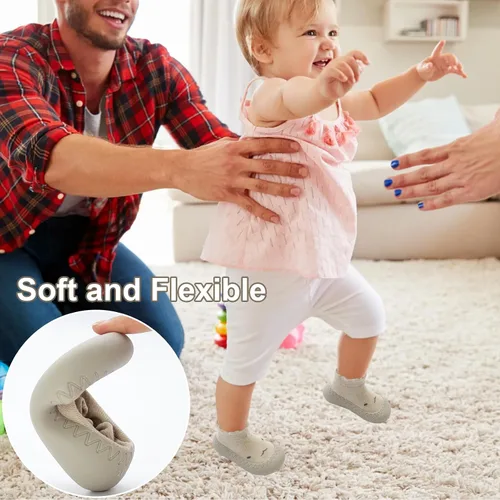 Vista 5 de 2 pares de zapatos antideslizantes estilo caroon para bebés, zapatos para niños y niñas, zapatos para caminar, zapatos de goma suave con pantuflas