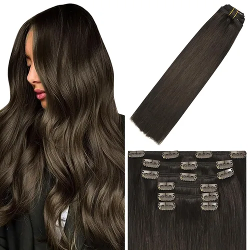 Vista 42 de WindTouch - Extensiones de cabello humano liso con pinzas, color negro azabache, 2.47 onzas, N.° 1, 12 pulgadas, 7
