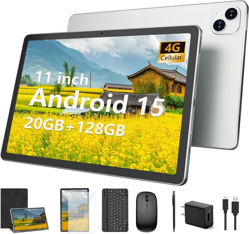 Vista 2 de NRKDUBQ Tablet Android 15 de 11 pulgadas 128GB con ranura para tarjeta SIM, teclado de 20 GB de RAM, tableta celular 4G LTE T-moblie Phablet
