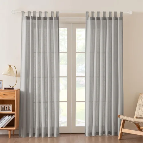 Vista 13 de FantasDecor Cortinas de lino de 63 pulgadas de largo, 2 paneles con pestañas superiores para sala de estar/dormitorio, cortinas texturizadas de lino