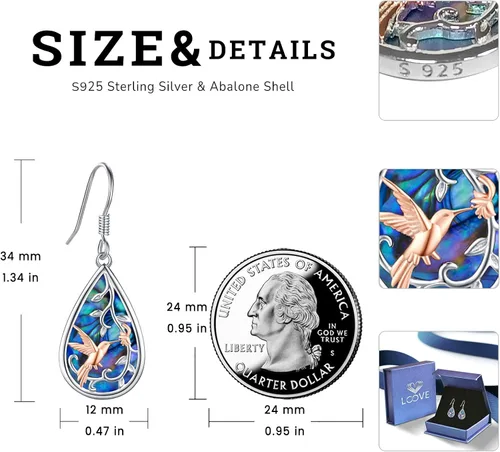 Vista 86 de Aretes colgantes de plata de ley con diseño de árbol de la vida, flor, abeja, animales, gato, colibrí, piedra lunar, turquesa, aretes con cierre