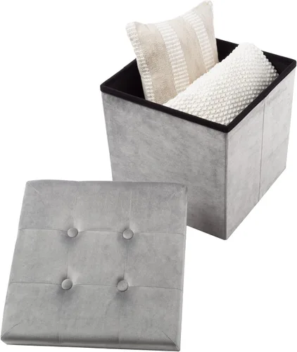 Vista 7 de Lavish Home - Otomana de almacenamiento, reposapiés copetudo, copetudo de terciopelo, copetudo de lino o organizador de almacenamiento con tapa