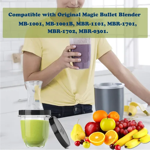 Vista 2 de 4 tapas planas para tapa Magic Bala, piezas de repuesto para licuadora Magic Bull, tapa de plástico negro compatible con vasos Magic Bullet de 250 W