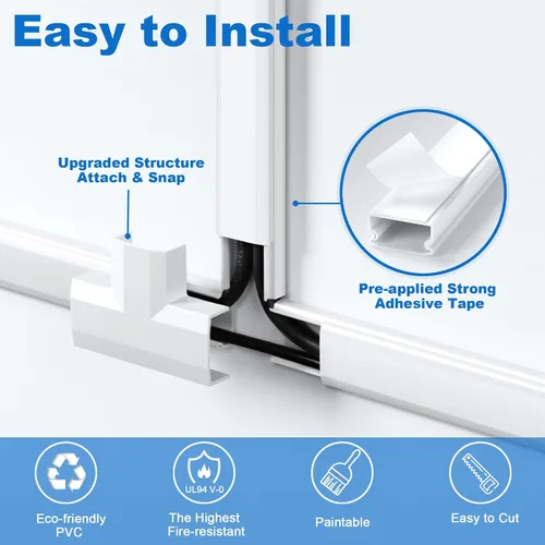Vista 4 de ZhiYo Kit de Pared para Ocultar Cables, Cubierta de Cable de 87 Pulgadas para TV Montada en Pared, Cubiertas de Alambre para Cables, Ocultadores