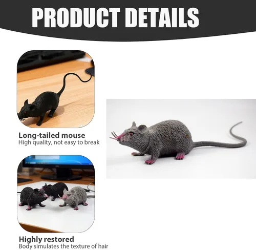 Vista 3 de Rata falsa ratones de goma grandes, ratas de plástico realistas, accesorios de Halloween, imitación aterradora para bromas, regalos prácticos