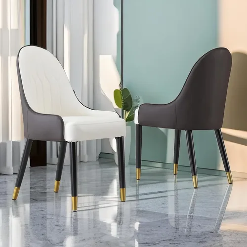Vista 18 de Montary Juego de 2 sillas de comedor, modernas sillas de cuero de mediados de siglo en blanco y negro con patas de metal sólido y respaldo