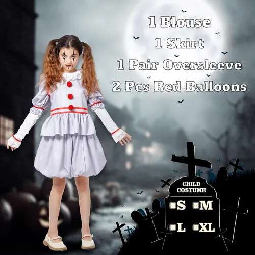 Vista 4 de Ropa de juego para niñas, disfraz de payaso para niñas, fiesta de disfraces de Halloween, globos incluidos