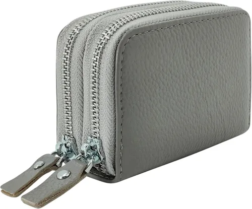 Vista 32 de Cartera de cuero para mujer, con doble tarjeta, tarjetero con cremallera, múltiples compartimentos, bloqueo RFID C-W-1, Rosado, Talla única