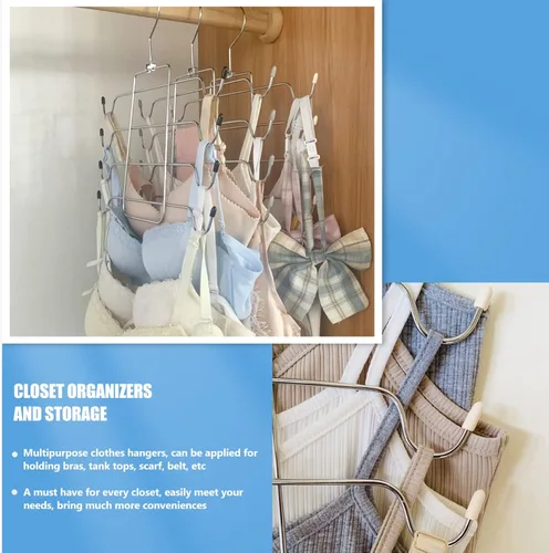Vista 4 de DOITOOL 2 piezas de colgador sin mangas, ganchos multifuncionales para organizador de armario, perchas que ahorran espacio para camisetas sin Beige