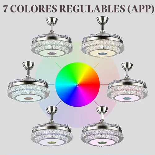 Vista 4 de HNDDS - Ventilador de techo Bluetooth de 42 pulgadas con luces, ventilador de techo de cristal de lujo con hoja retráctil, ventilador inteligente