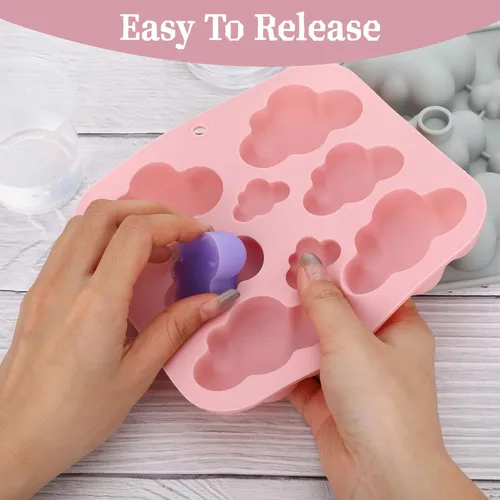Vista 4 de Paquete de 2 moldes de silicona con forma de nube, moldes de chocolate en forma de nube, moldes de gomitas de nubes 3D, moldes de silicona